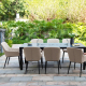 Outdoor Fabric Zest 8 Seat Rectangular Dining Set with Fire Pit - Taupe