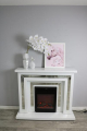Small Remote Controlled White Glass and Mirrored Electric Fireplace
