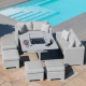 Outdoor Fabric Fuzion Cube Sofa Set with Fire Pit - Lead Chine