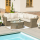 Winchester Rattan Small Corner Sofa Set with Fire Pit 