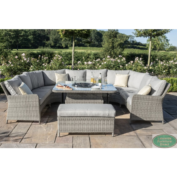 Oxford Royal U Shaped Sofa Dining Set, Outdoor Sofa Set With Fire Pit Table