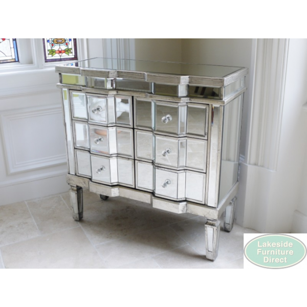 Champagne mirrored chest shop of drawers