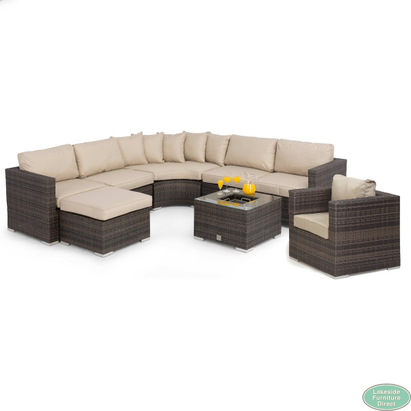 Barcelona Corner Sofa set with Ice Bucket and Chair Brown