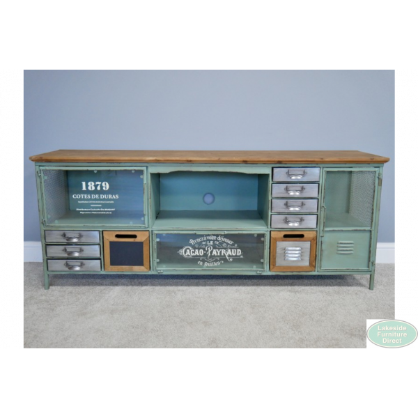 Rustic green tv stand online