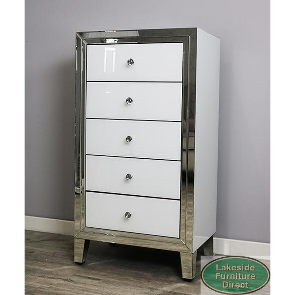 White mirrored shop tallboy