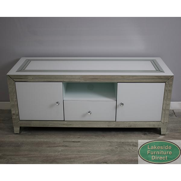 White Glass and Mirrored TV Cabinet