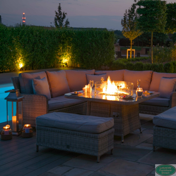 Table with built deals in fire pit