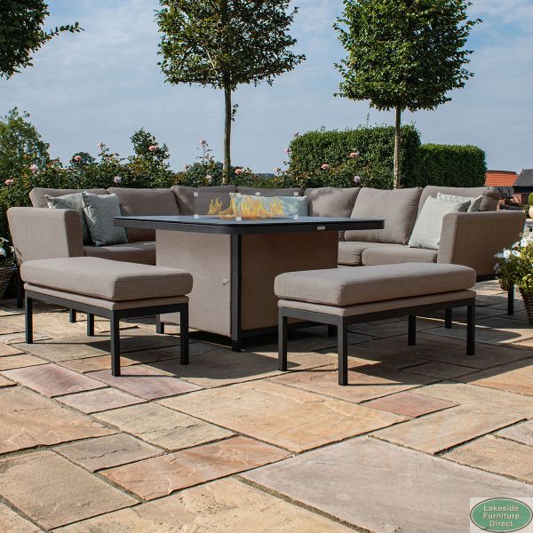 Outdoor fabric Pulse Square Corner Dining Set with Fire Pit