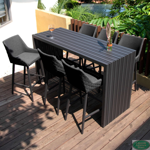 Outdoor Fabric Regal 6 Seat Rectangular Bar Set Charcoal