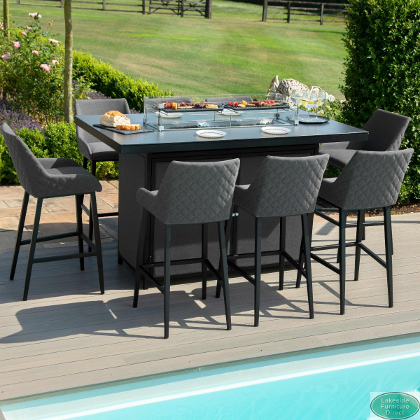 Outdoor Fabric Regal 8 Seat Rectangular Fire Pit Bar Set Flanelle