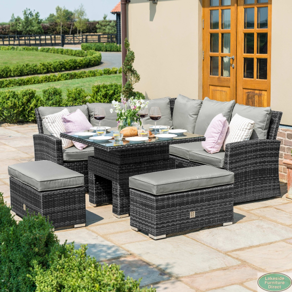 Richmond Corner Bench Set with Rising Table Grey Lakeside