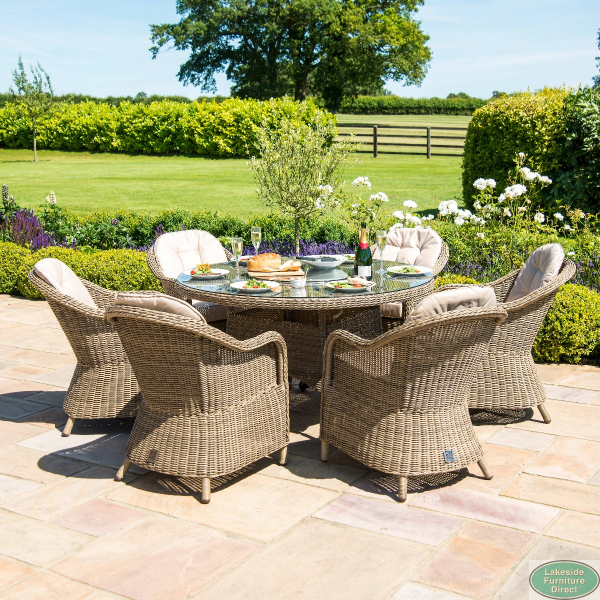 Rattan garden dining set with fire pit deals
