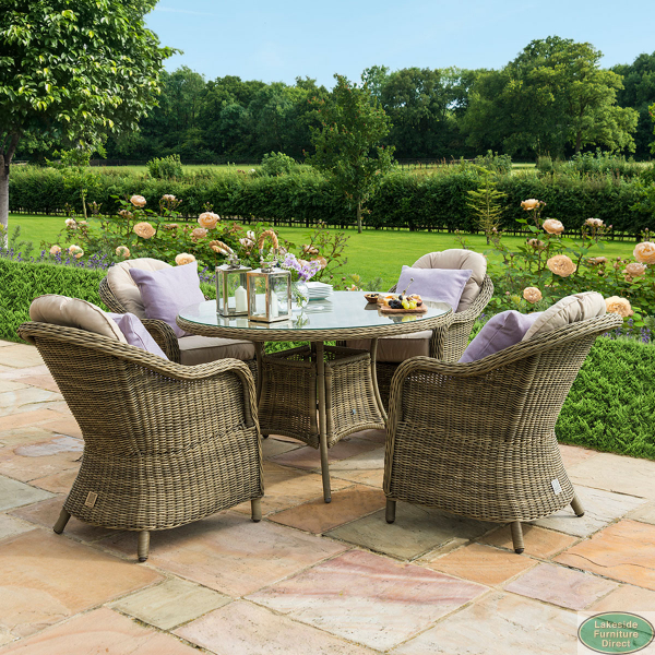 Winchester 4 Seat Round Rattan Dining Set with Heritage Chairs