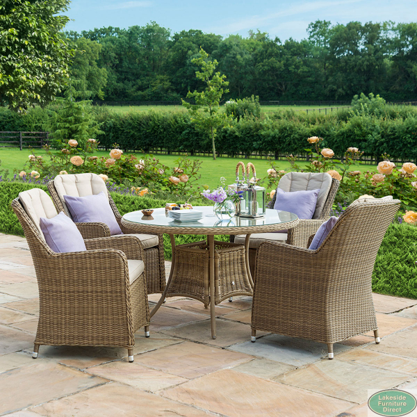 Winchester 4 Seat Round Rattan Dining Set with Venice Chairs