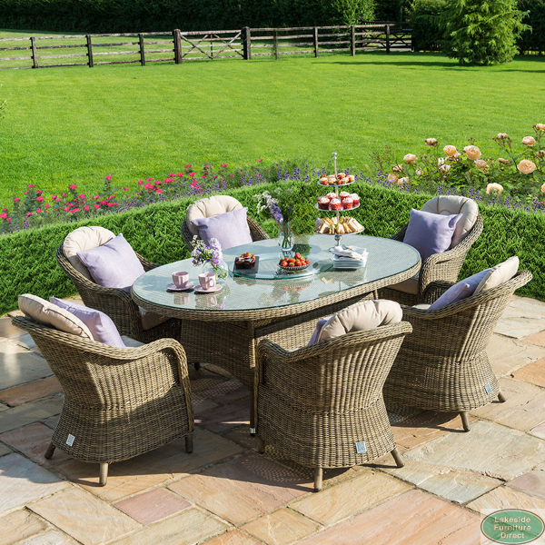 Winchester 6 Seat Oval Dining Set with Heritage Chairs Ice Bucket and Lazy Susan