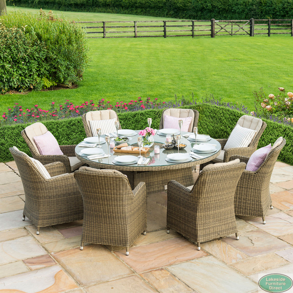 Winchester 8 Seat Round Rattan Dining Set with Venice Chairs Ice Bucket Lazy Susan