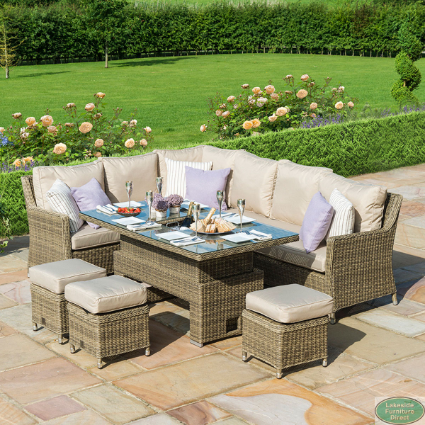 Rattan corner dining outlet set with ice bucket