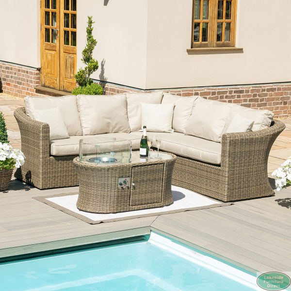 Winchester Rattan Small Corner Sofa Set with Fire Pit