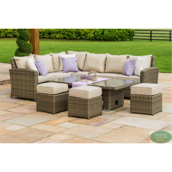 Maze rattan kingston corner sofa dining set with rising table top
