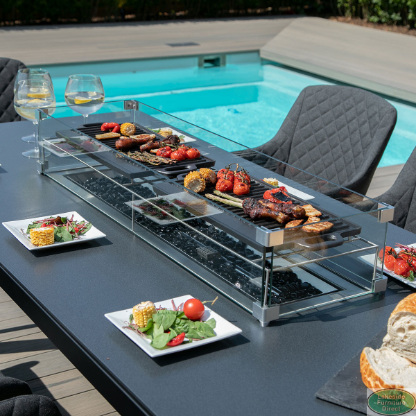 Outdoor fabric Zest 8 seat rectangular dining set with firepit Lakeside Furniture Direct